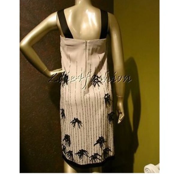 NWT 6267 Light Dove Gray Beaded Bow Rhinestone Pleated Dress 8 - Picture 5 of 6